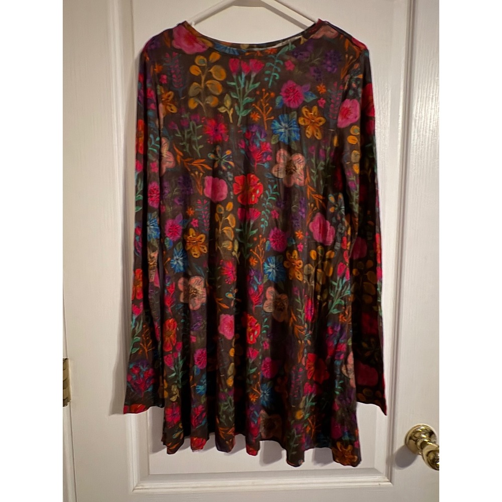Natural Life Tunic Top M Brown Floral NEW Long Sleeve Pocket Dress